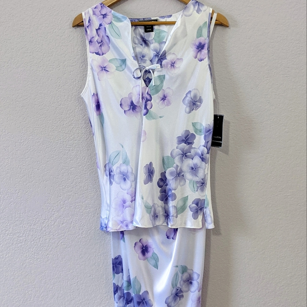 Vintage Halston Floral Pajama Set, White, Size Large